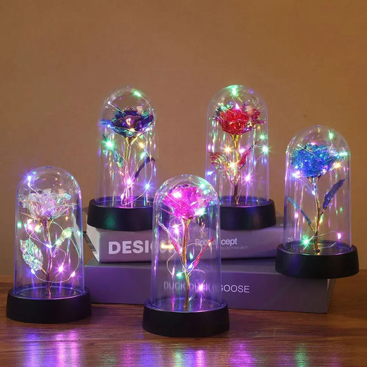 Rose Lamp in Glass Dome
